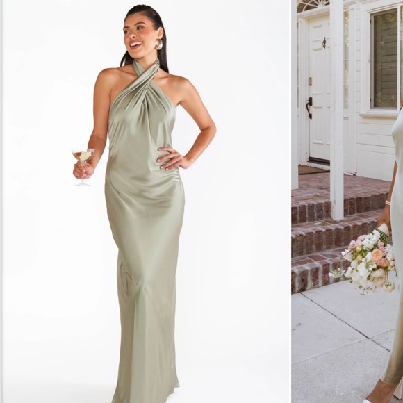 Show Me Your MuMu Satin Olive Dress - Picture 5 of 5